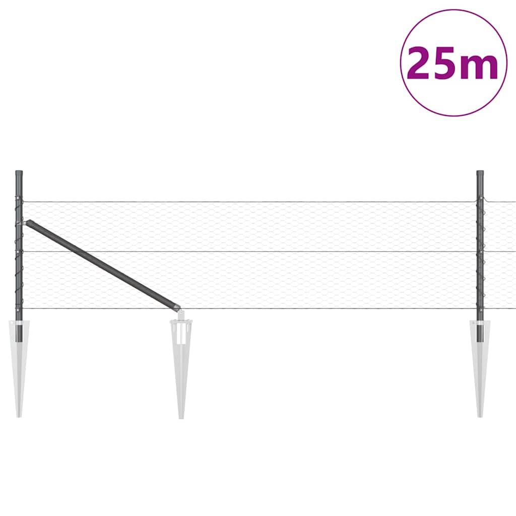 Fence with Posts Grey 0.4 x 25 m PVC-coated steel