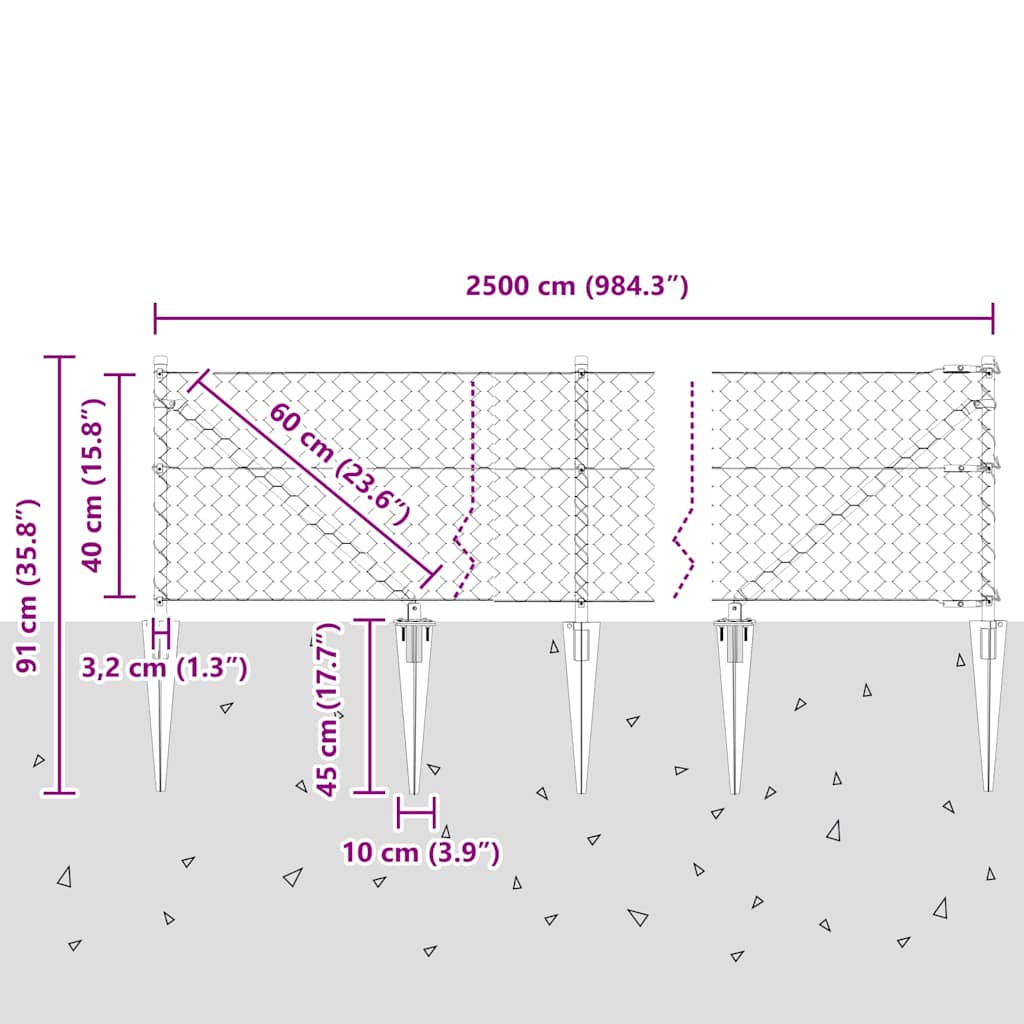 Fence with Posts Grey 0.4 x 25 m PVC-coated steel