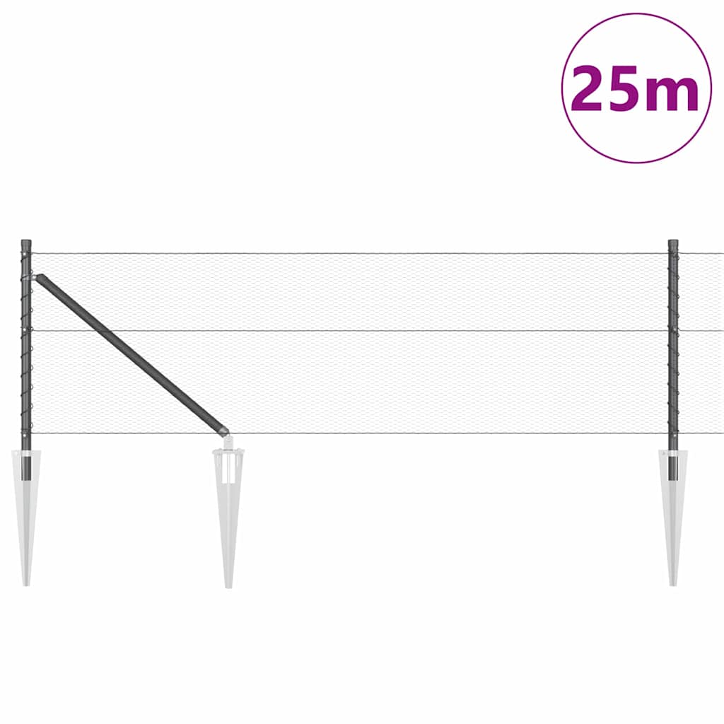 Fence with Posts Grey 0.6 x 25 m PVC-coated steel