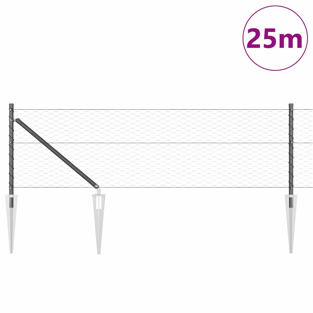 Fence with Posts Grey 0.6 x 25 m PVC-coated steel