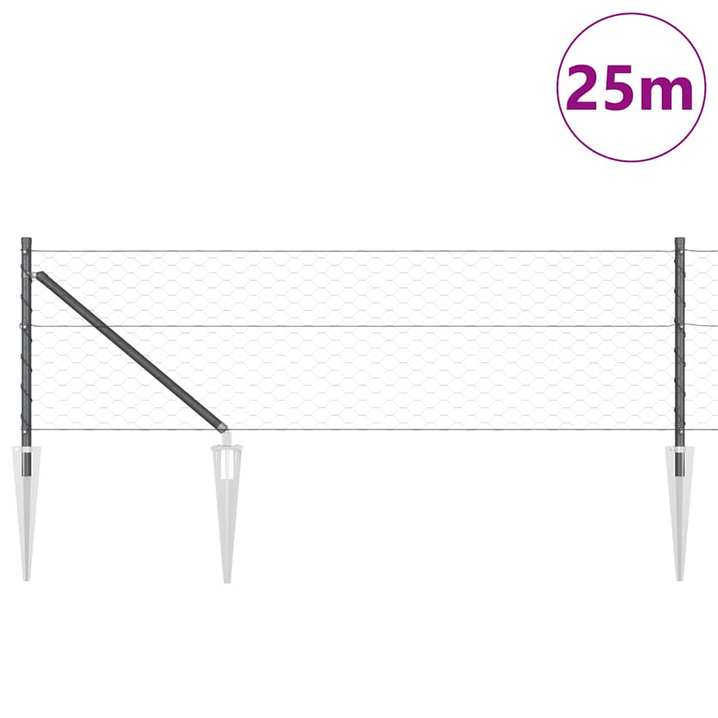 Fence with Posts Grey 0.6 x 25 m PVC-coated steel