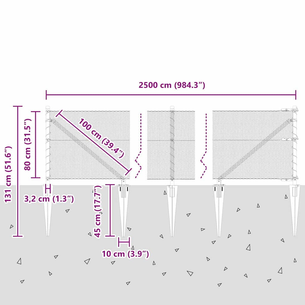 Fence with Posts Grey 0.8 x 25 m PVC-coated steel