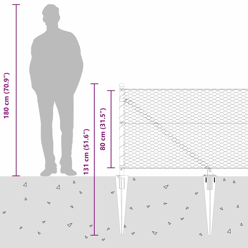 Fence with Posts Grey 0.8 x 25 m PVC-coated steel
