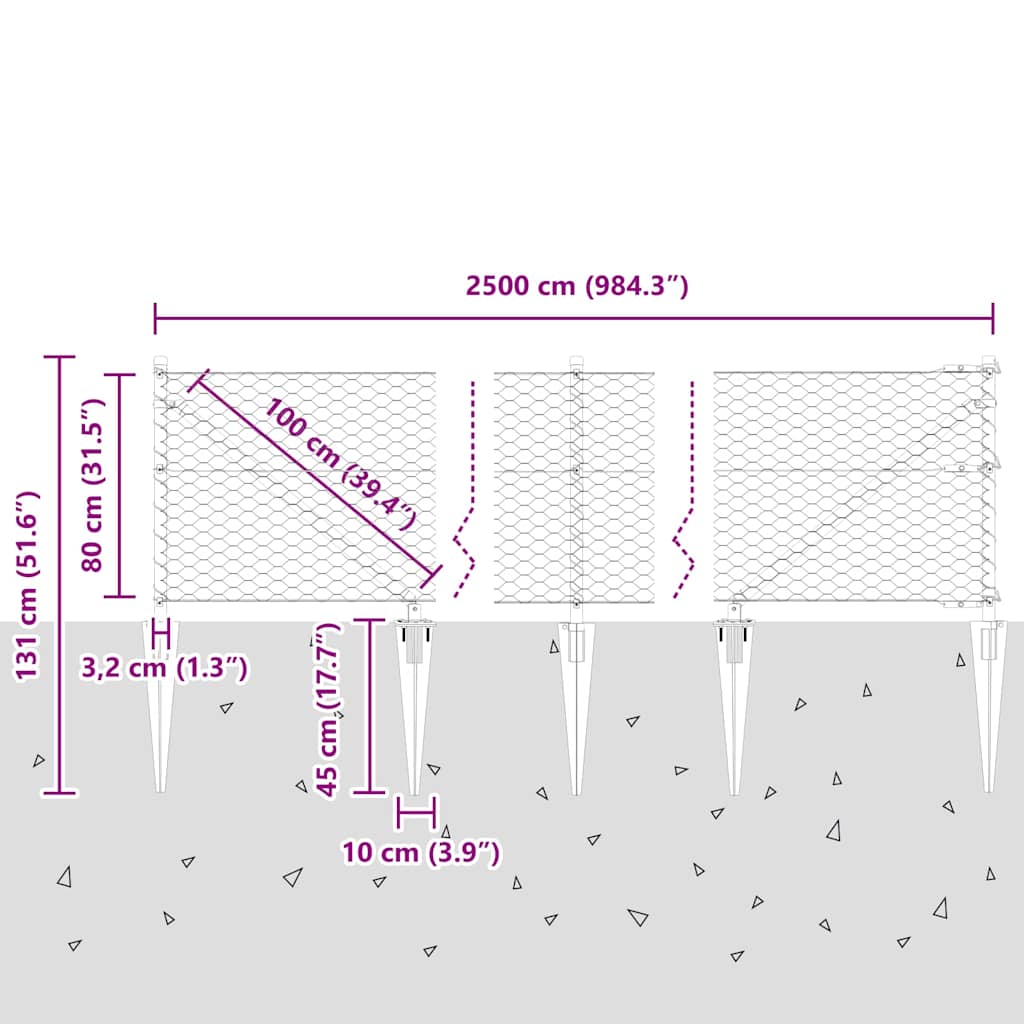 Fence with Posts Grey 0.8 x 25 m PVC-coated steel