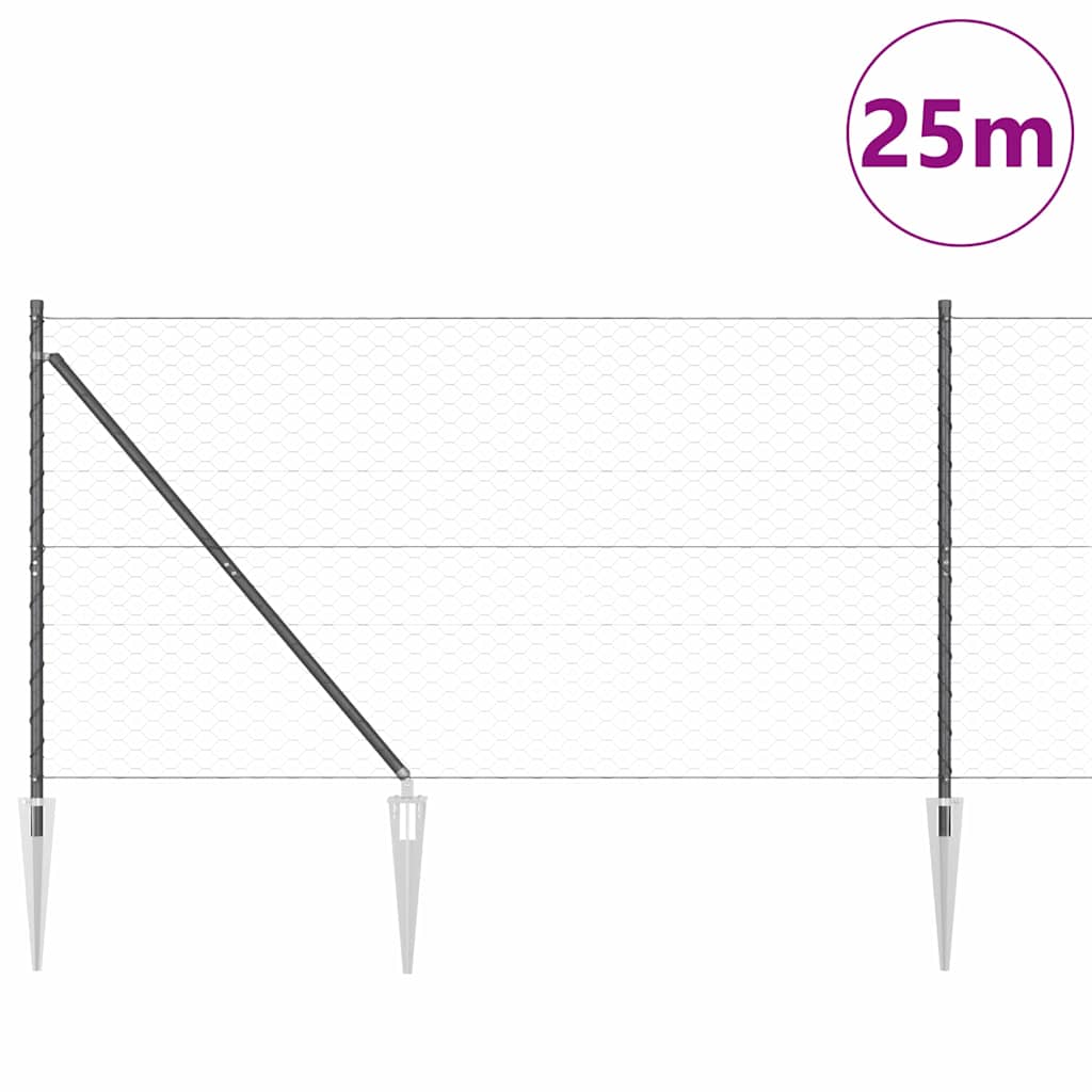 Fence with Posts Grey 1.2 x 25 m PVC-coated steel
