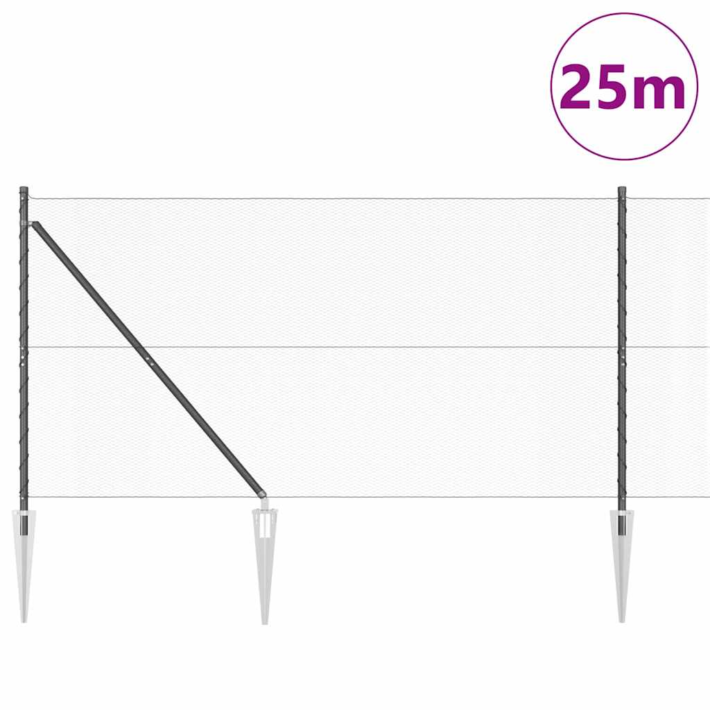 Fence with Posts Grey 1.4 x 25 m PVC-coated steel