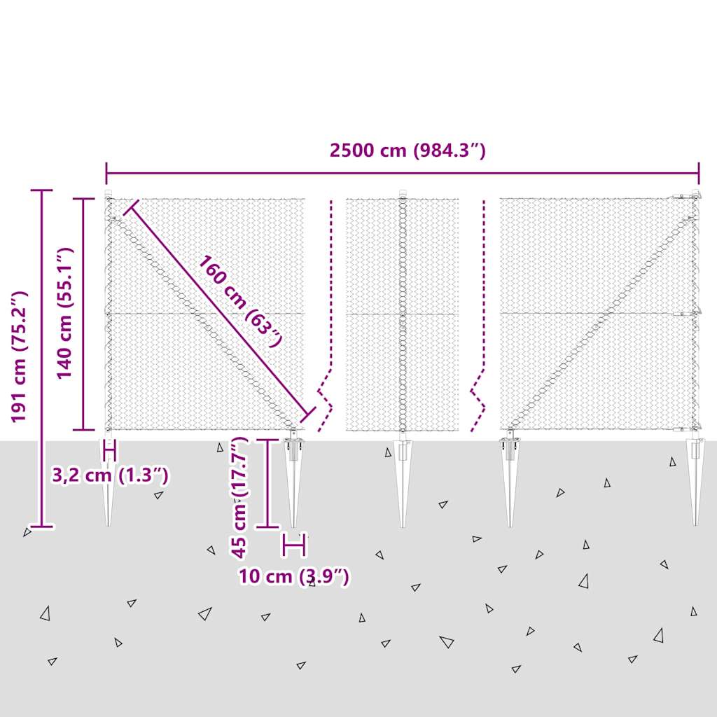 Fence with Posts Grey 1.4 x 25 m PVC-coated steel