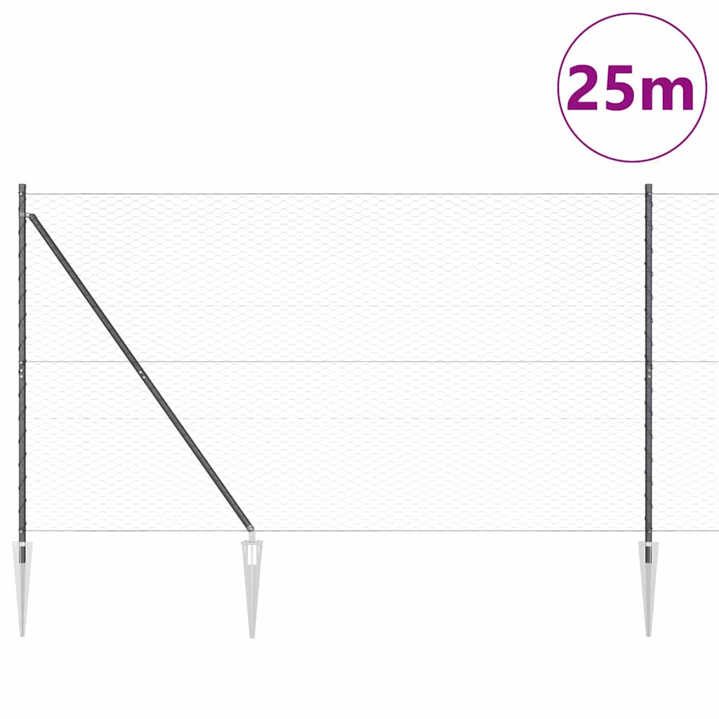 Fence with Posts Grey 1.5 x 25 m PVC-coated steel