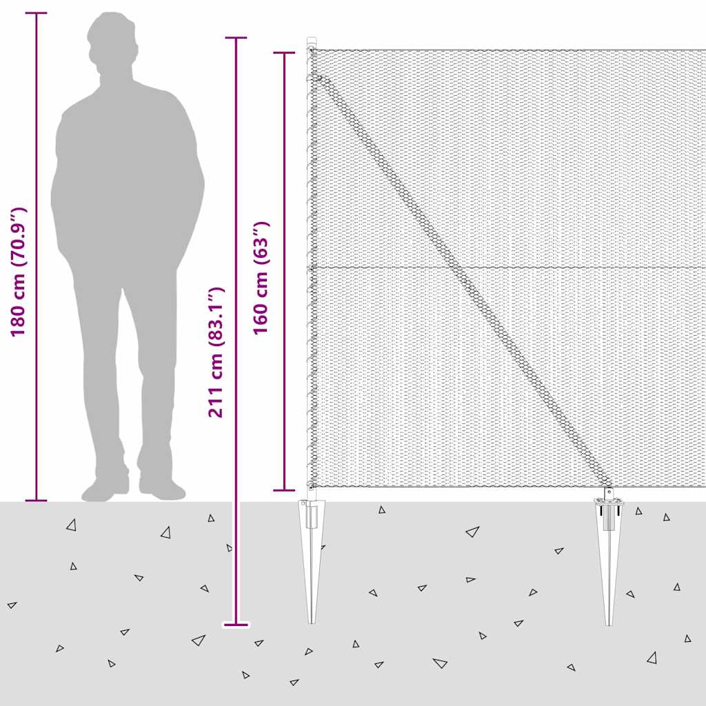 Fence with Posts Grey 1.6 x 25 m PVC-coated steel