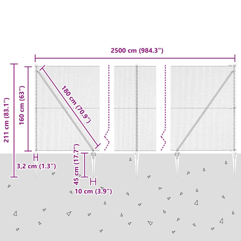 Fence with Posts Grey 1.6 x 25 m PVC-coated steel