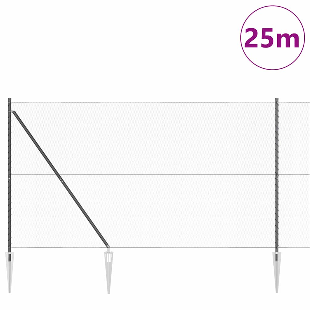 Fence with Posts Grey 1.6 x 25 m PVC-coated steel