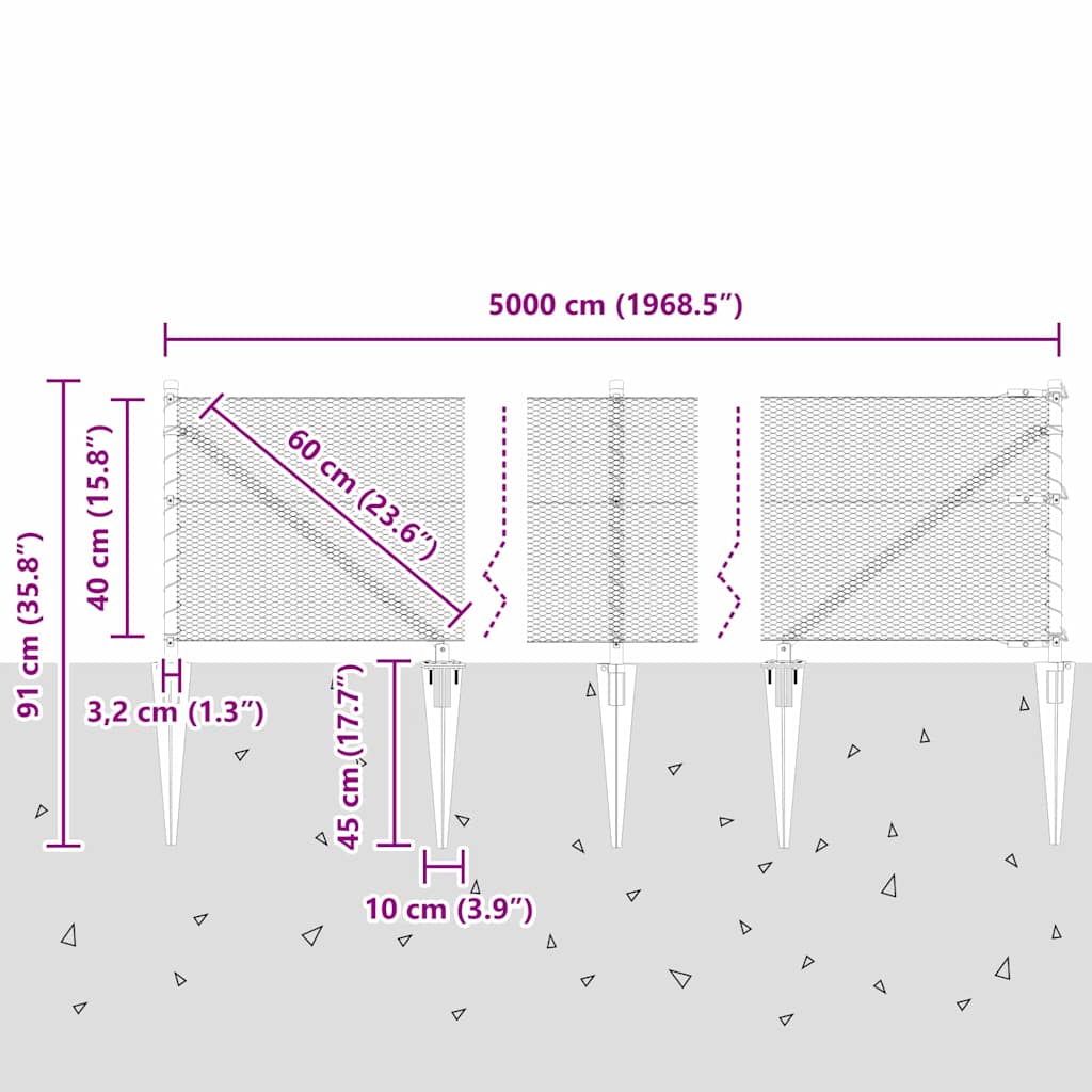Fence with Posts Grey 0.4 x 50 m PVC-coated steel