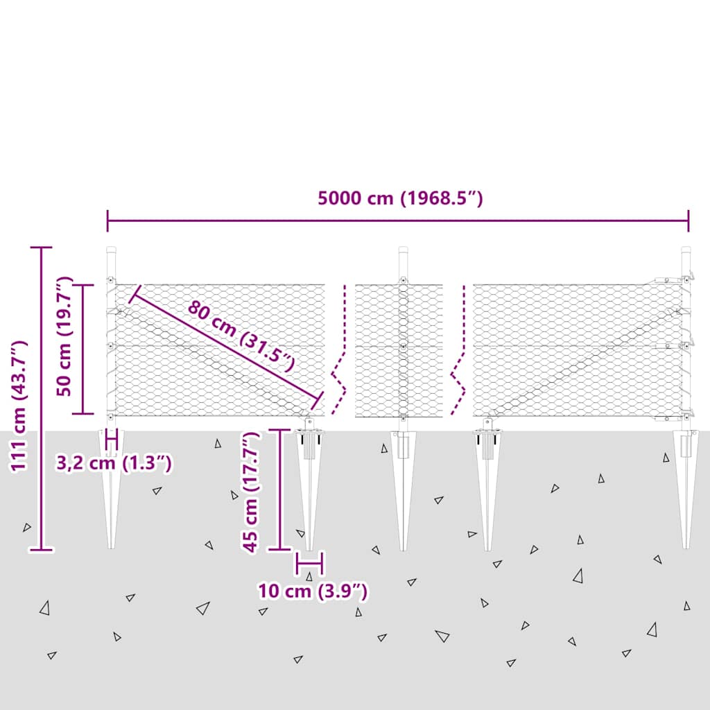 Fence with Posts Grey 0.5 x 50 m PVC-coated steel