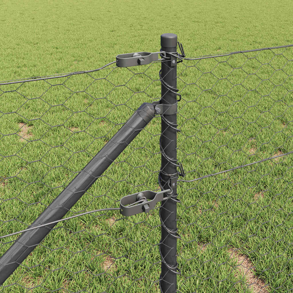 Fence with Posts Grey 0.6 x 50 m PVC-coated steel