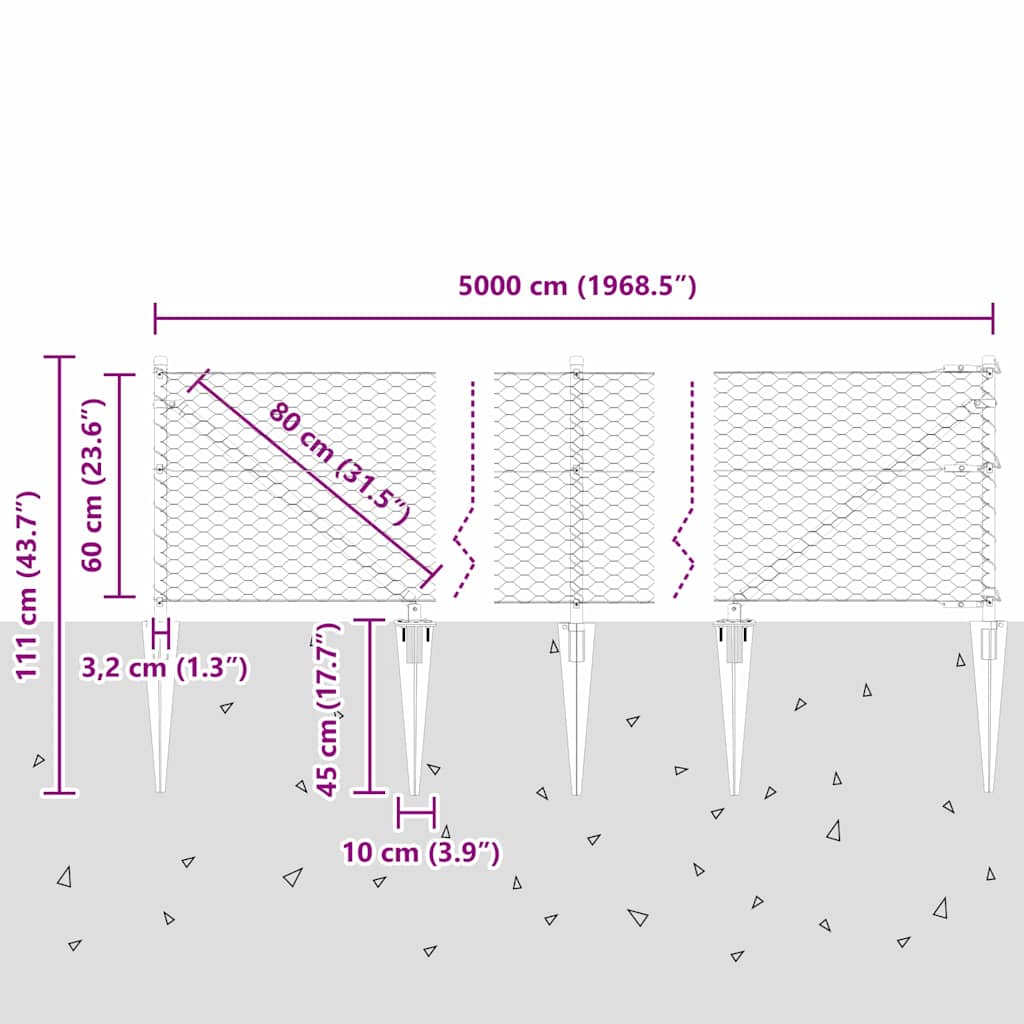 Fence with Posts Grey 0.6 x 50 m PVC-coated steel