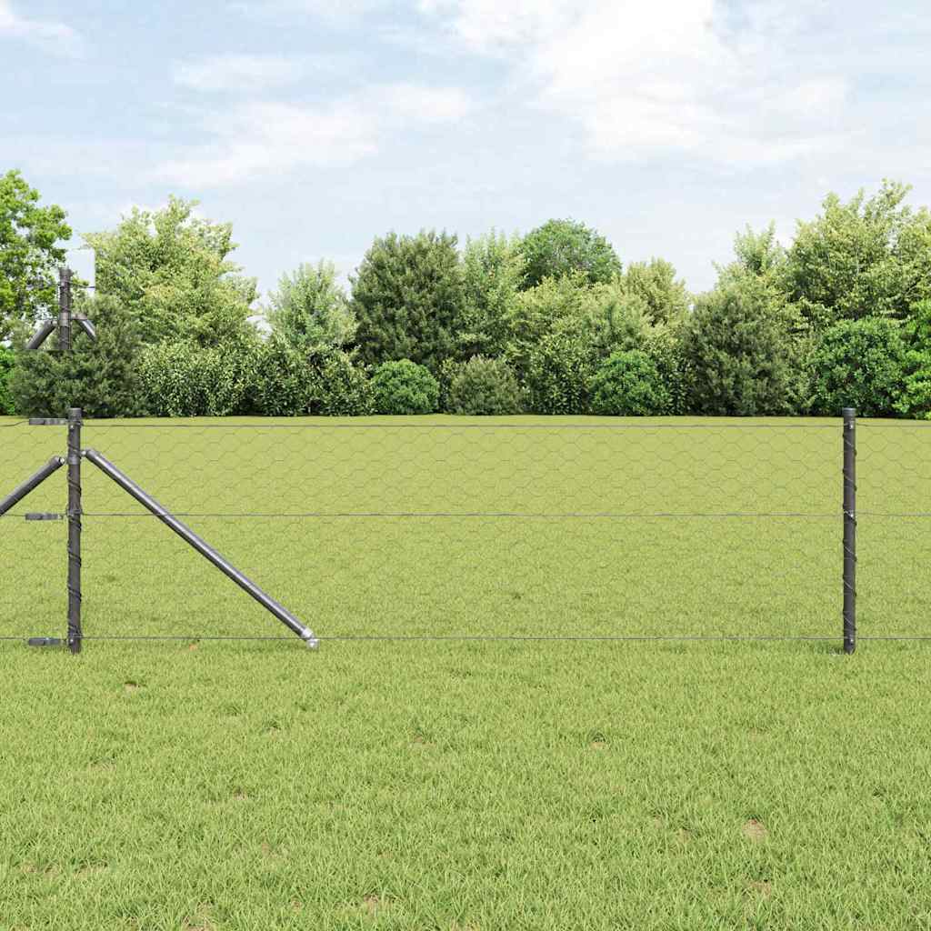 Fence with Posts Grey 0.6 x 50 m PVC-coated steel