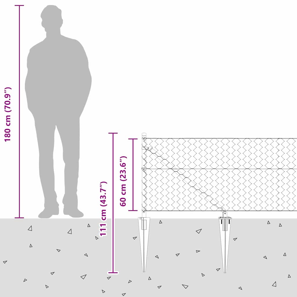 Fence with Posts Grey 0.6 x 50 m PVC-coated steel