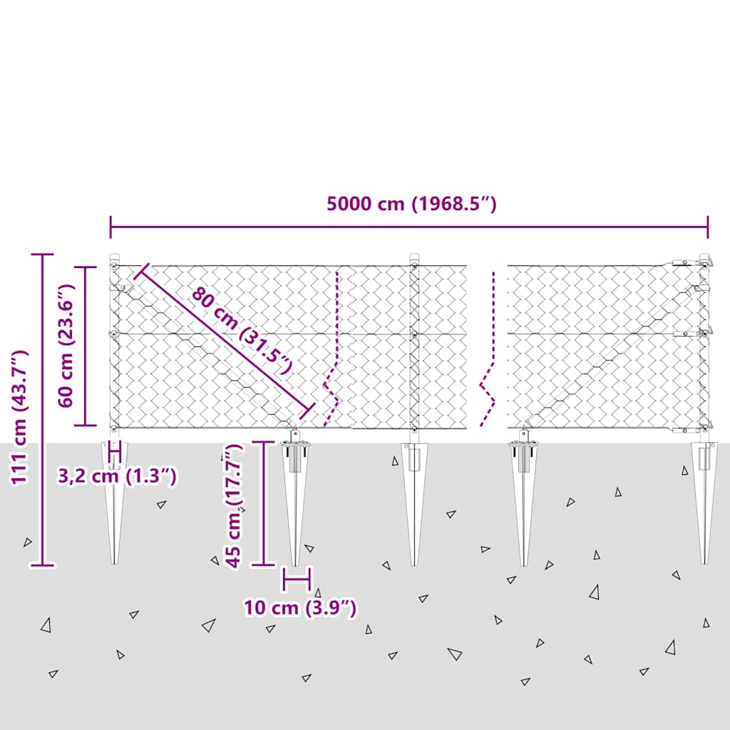 Fence with Posts Grey 0.6 x 50 m PVC-coated steel