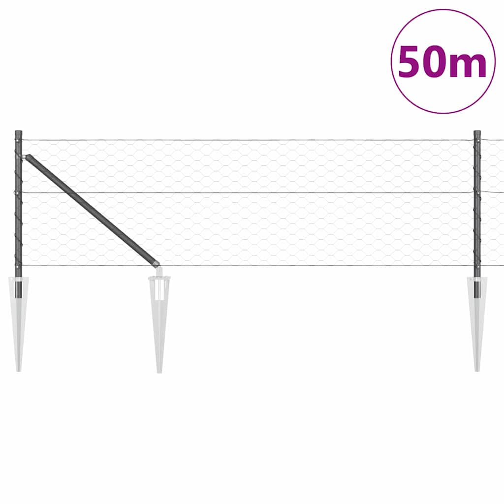 Fence with Posts Grey 0.6 x 50 m PVC-coated steel