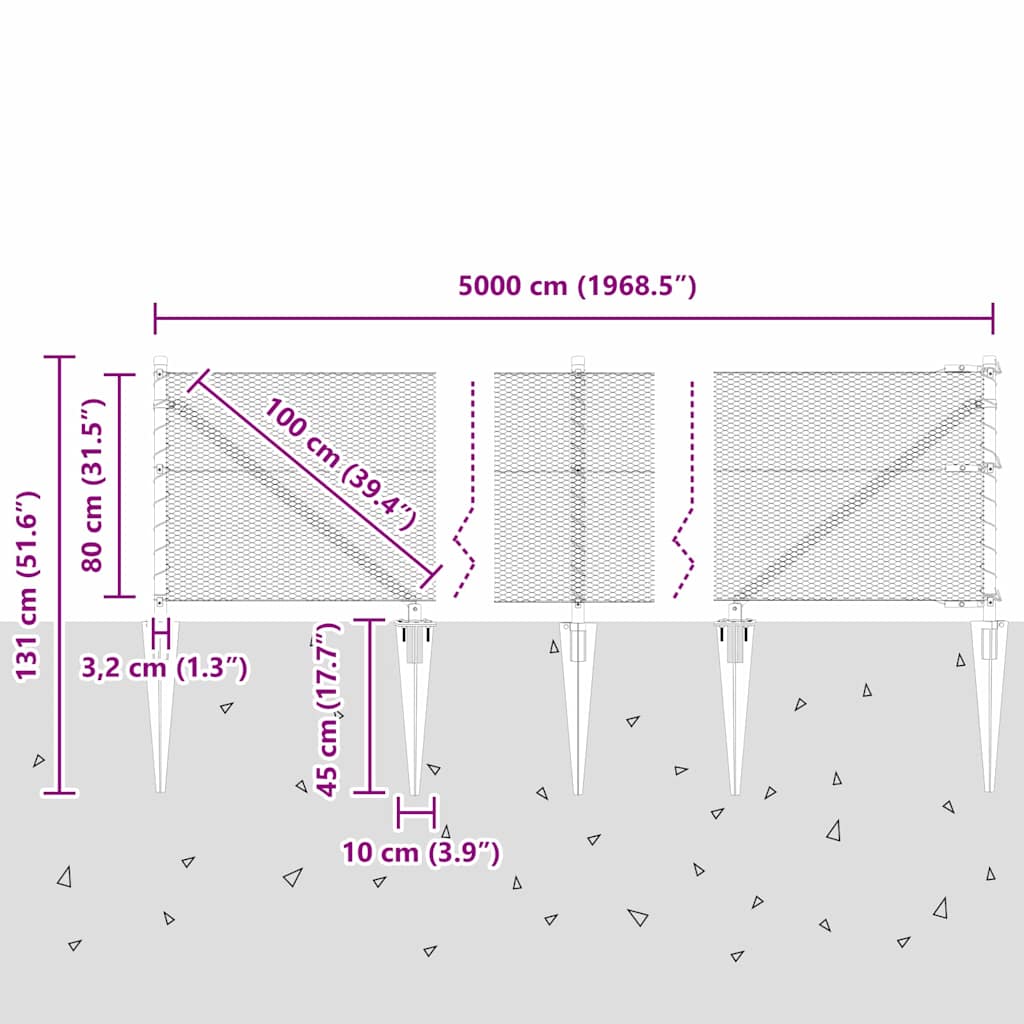 Fence with Posts Grey 0.8 x 50 m PVC-coated steel
