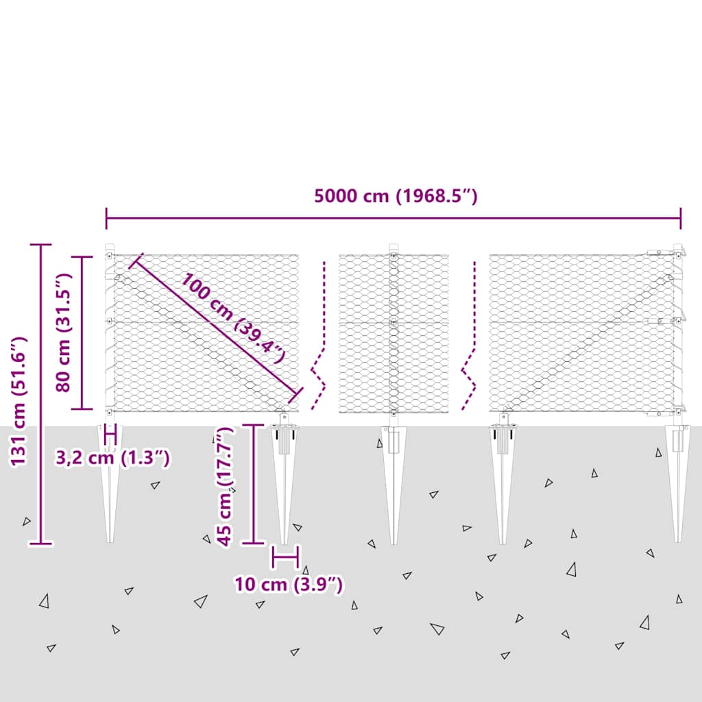 Fence with Posts Grey 0.8 x 50 m PVC-coated steel