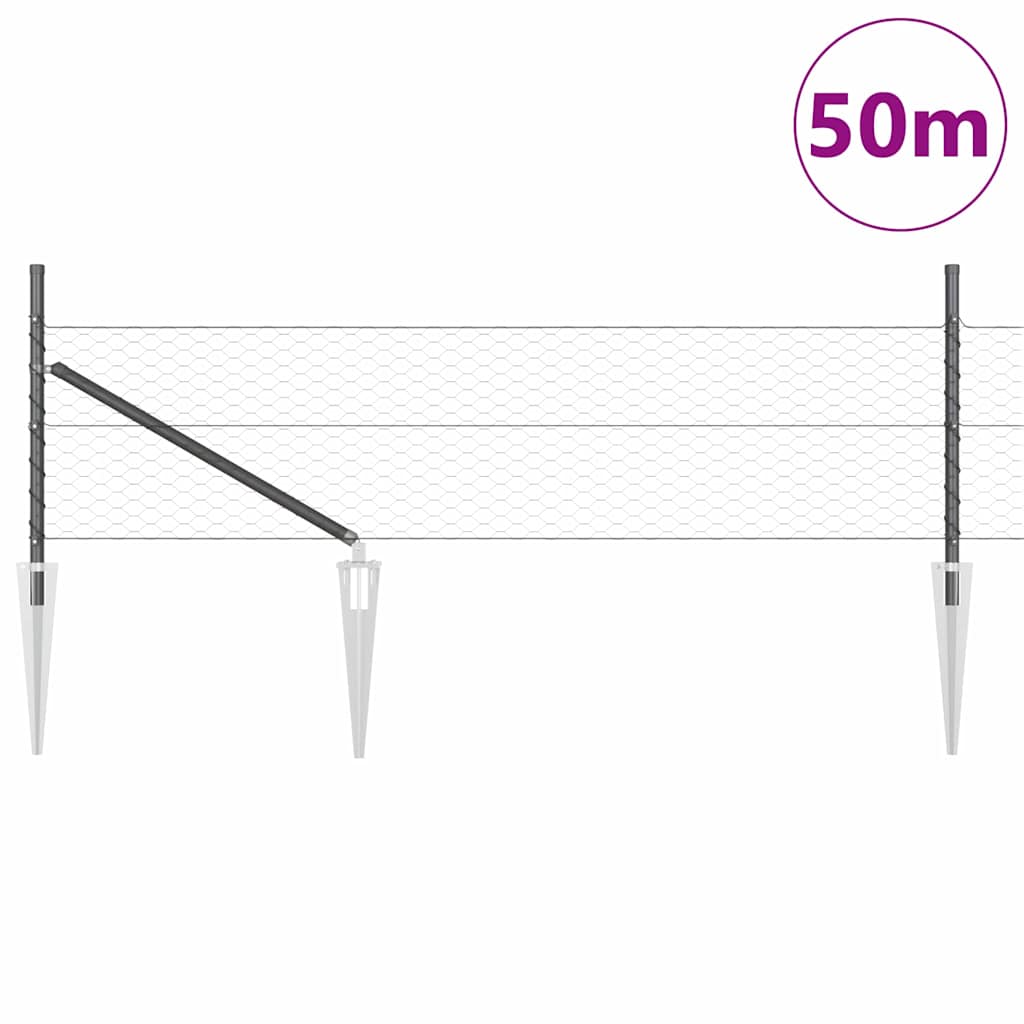 Fence with Posts Grey 0.8 x 50 m PVC-coated steel
