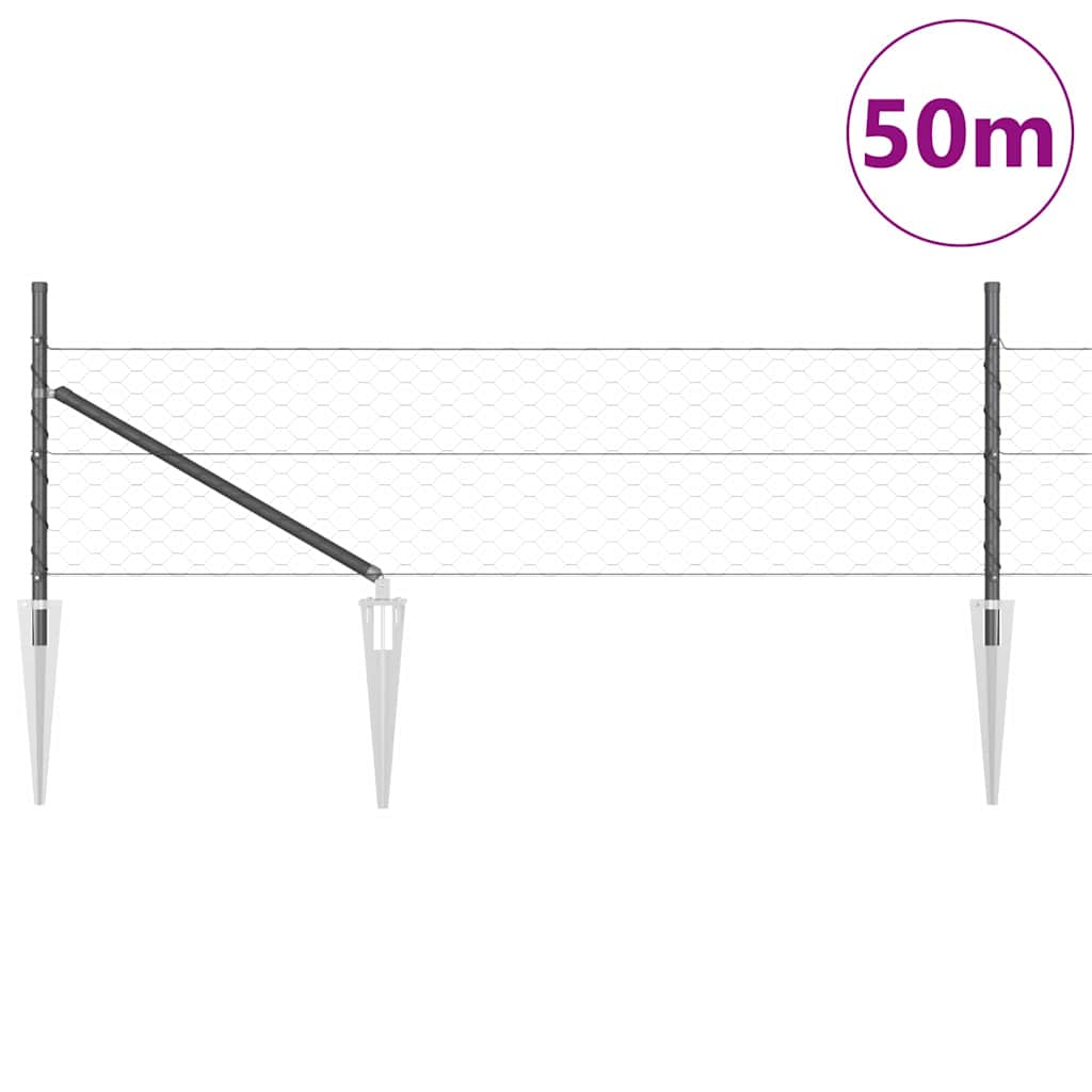 Fence with Posts Grey 0.8 x 50 m PVC-coated steel
