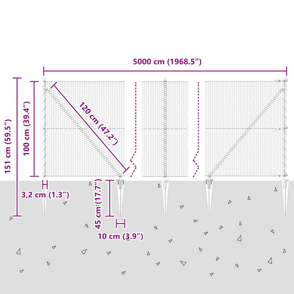 Fence with Posts Grey 1 x 50 m PVC-coated steel