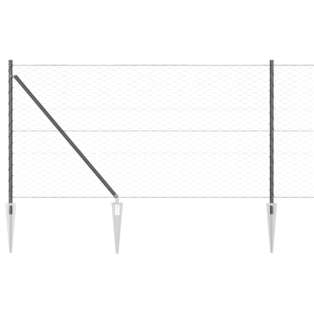 Fence with Posts Grey 1 x 50 m PVC-coated steel
