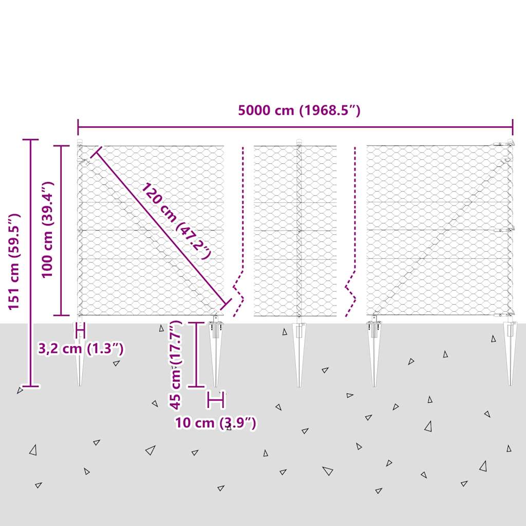 Fence with Posts Grey 1 x 50 m PVC-coated steel