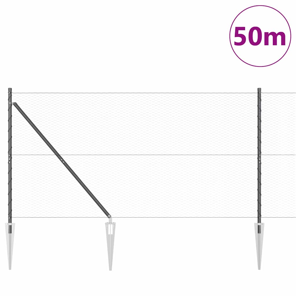 Fence with Posts Grey 1.2 x 50 m PVC-coated steel