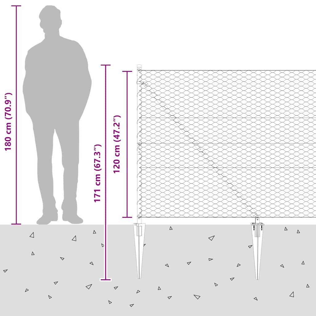 Fence with Posts Grey 1.2 x 50 m PVC-coated steel