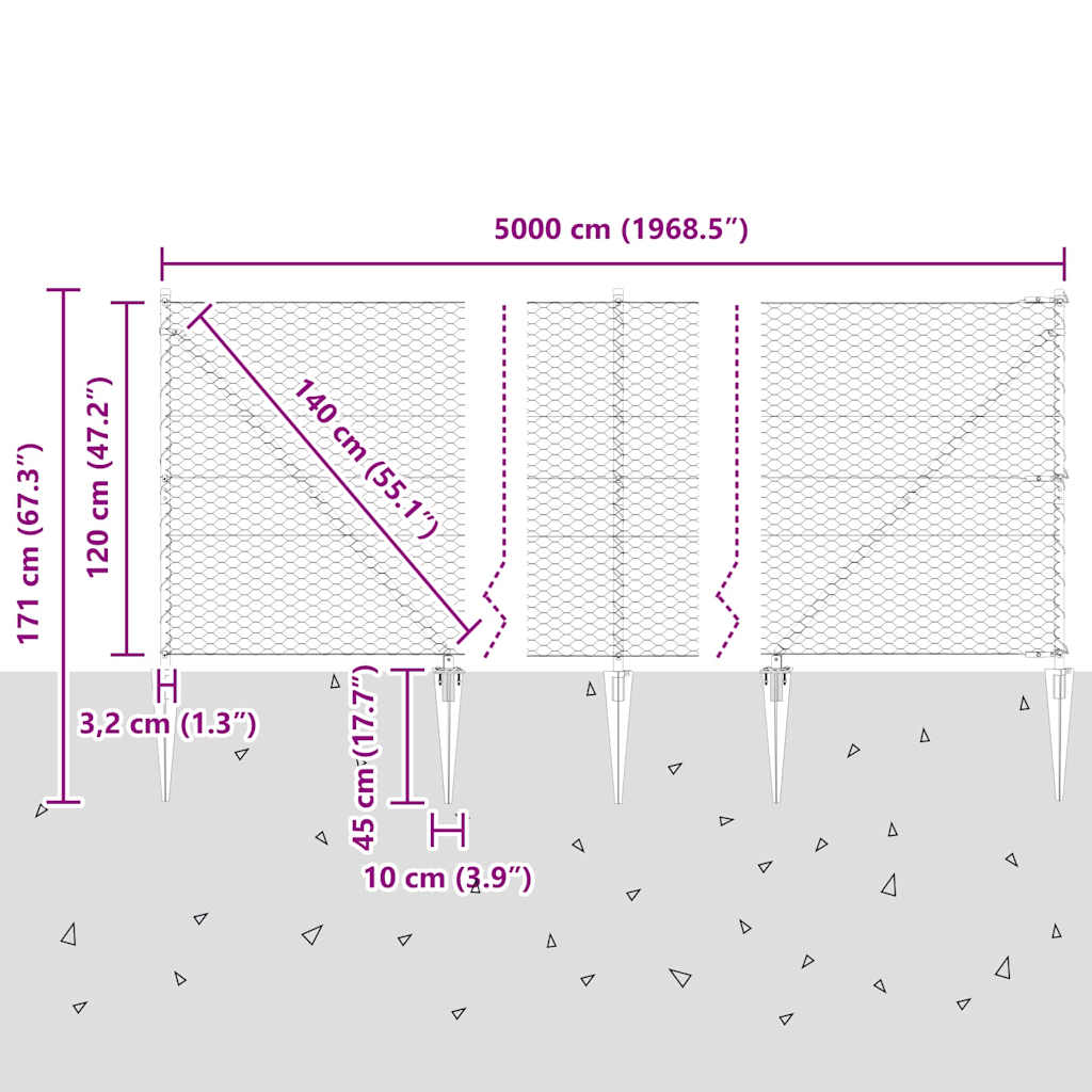Fence with Posts Grey 1.2 x 50 m PVC-coated steel