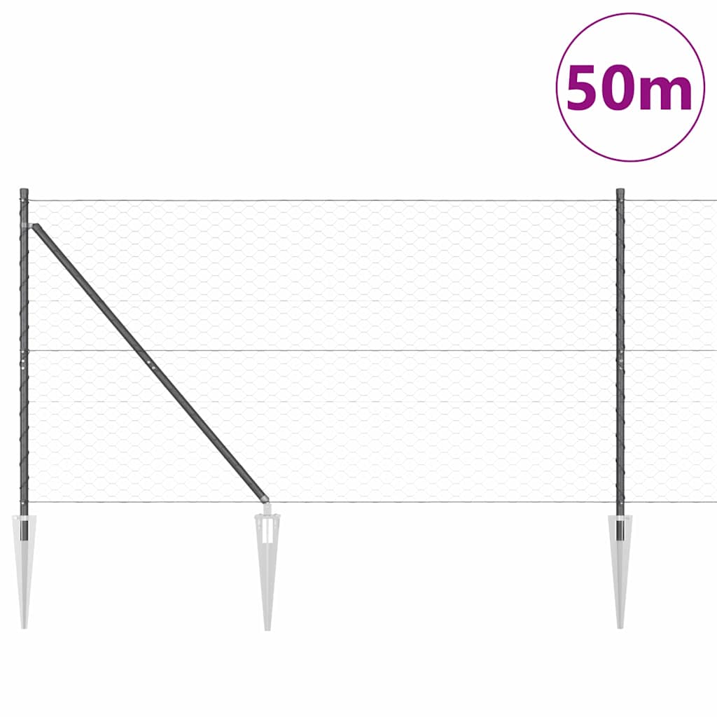 Fence with Posts Grey 1.2 x 50 m PVC-coated steel