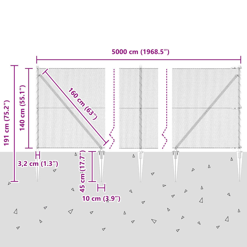 Fence with Posts Grey 1.4 x 50 m PVC-coated steel