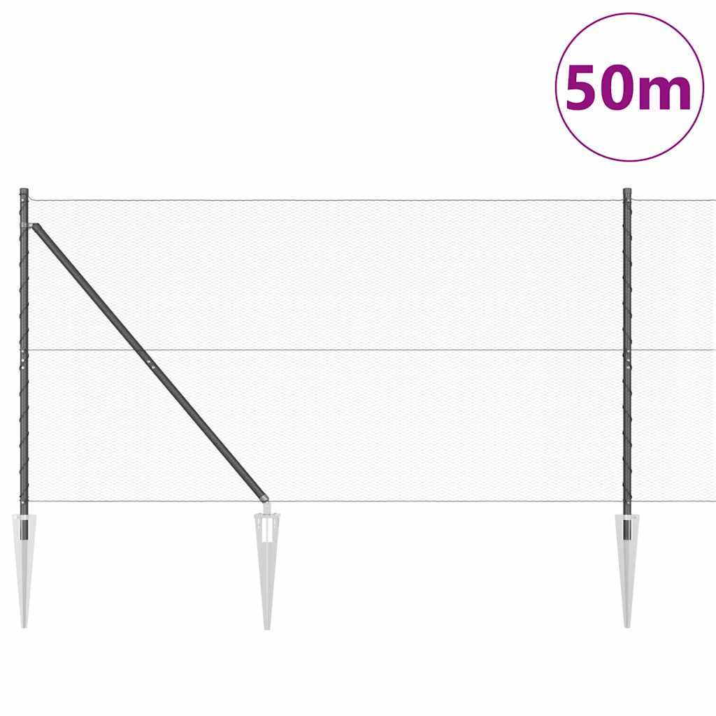 Fence with Posts Grey 1.4 x 50 m PVC-coated steel