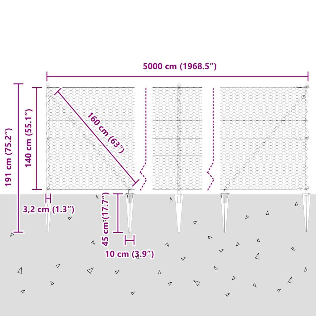 Fence with Posts Grey 1.4 x 50 m PVC-coated steel