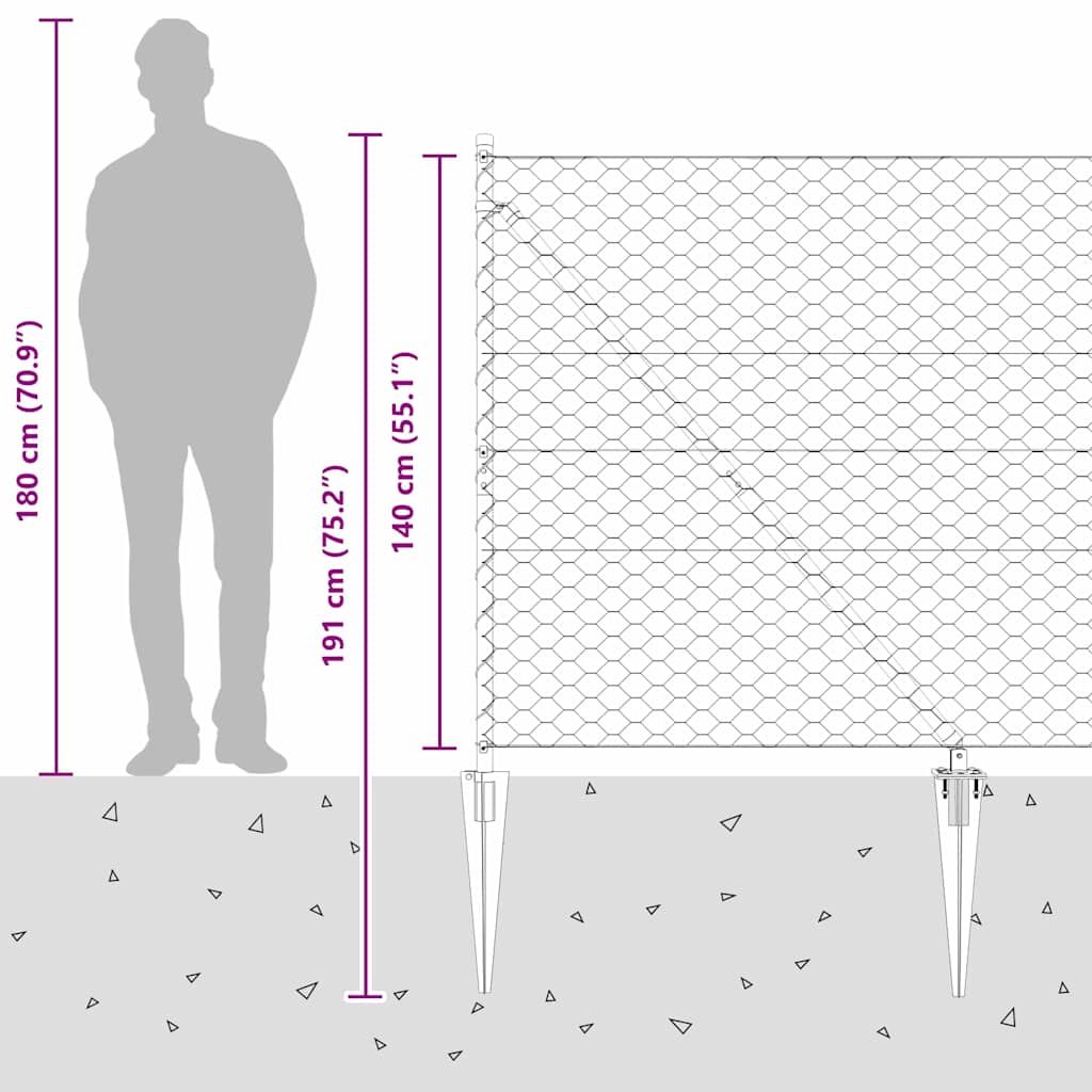 Fence with Posts Grey 1.4 x 50 m PVC-coated steel