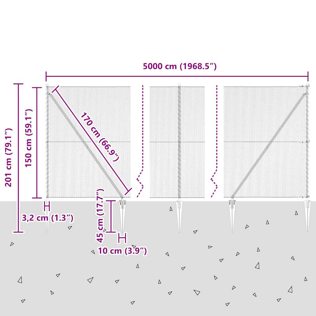 Fence with Posts Grey 1.5 x 50 m PVC-coated steel