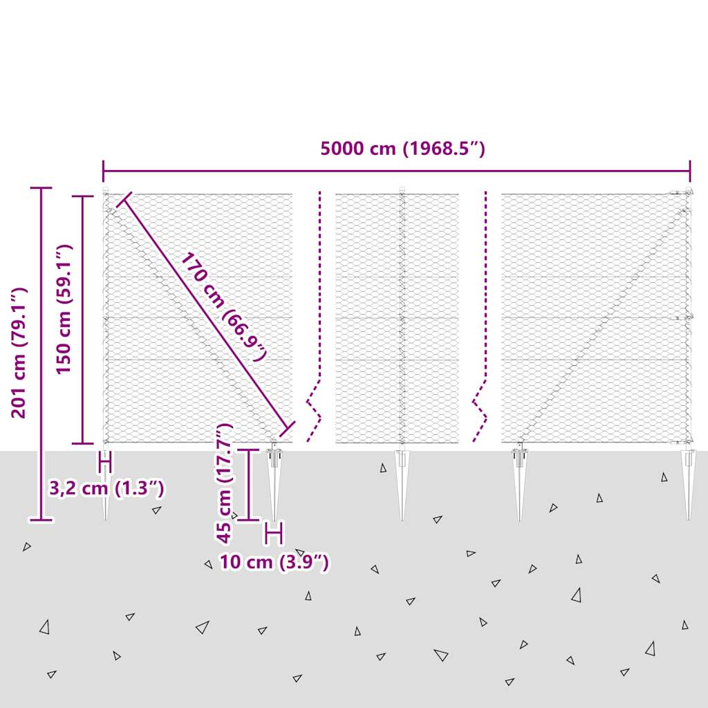 Fence with Posts Grey 1.5 x 50 m PVC-coated steel