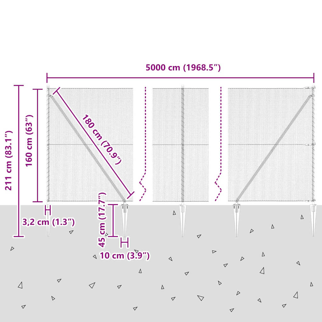 Fence with Posts Grey 1.6 x 50 m PVC-coated steel