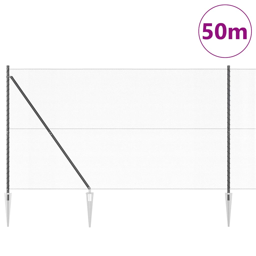 Fence with Posts Grey 1.6 x 50 m PVC-coated steel
