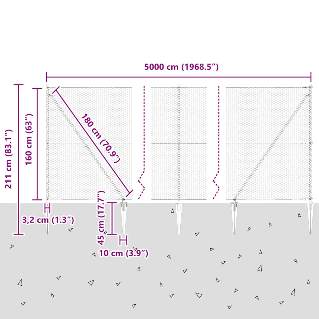 Fence with Posts Grey 1.6 x 50 m PVC-coated steel