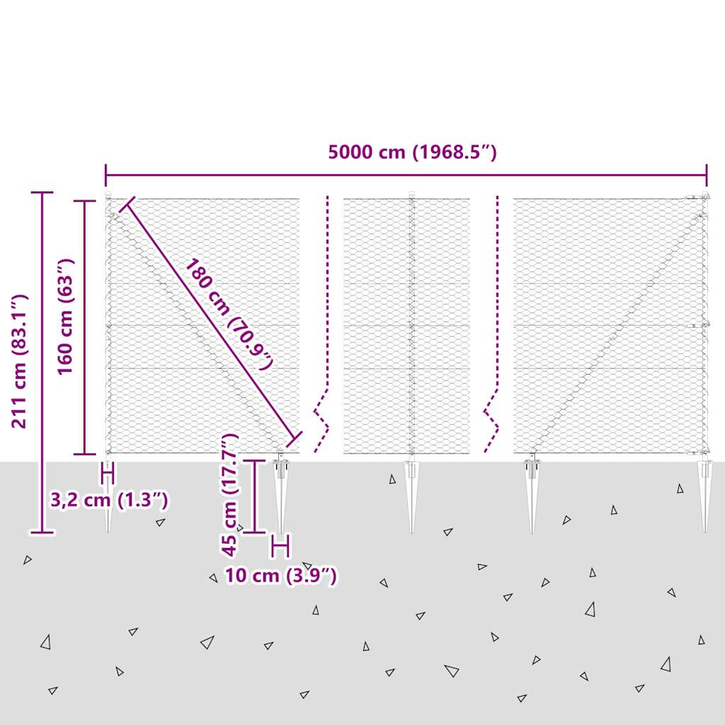 Fence with Posts Grey 1.6 x 50 m PVC-coated steel