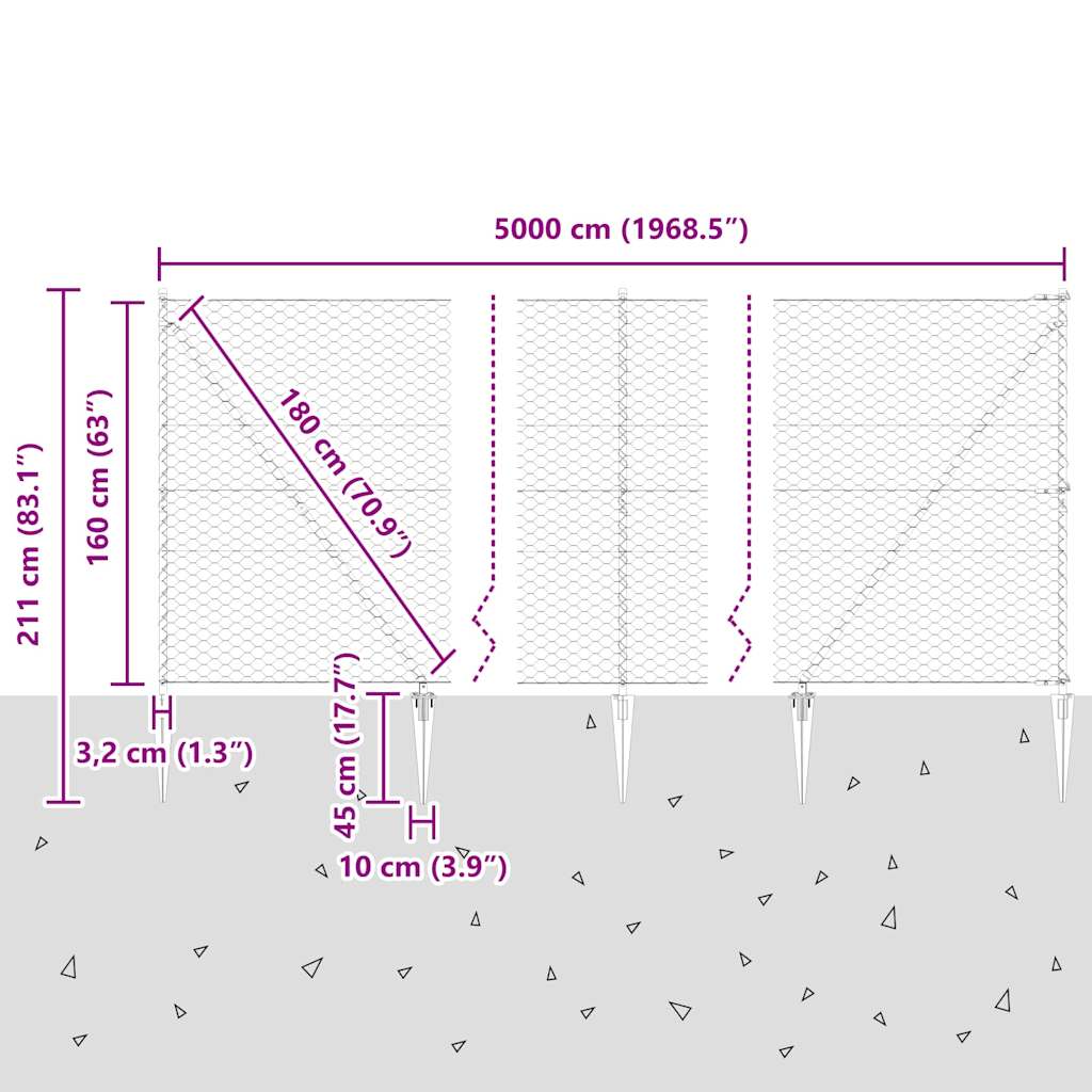 Fence with Posts Grey 1.6 x 50 m PVC-coated steel