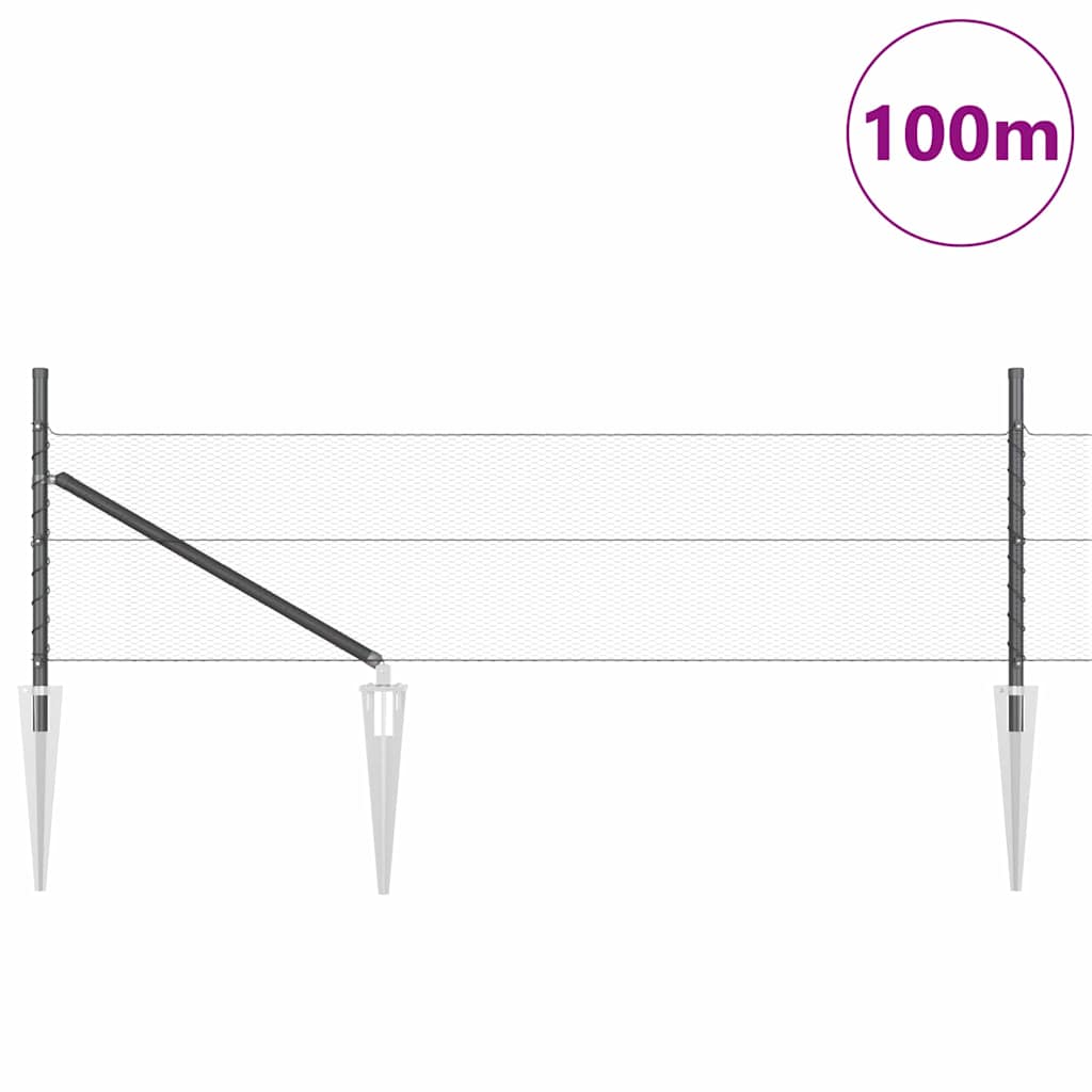 Fence with Posts Grey 0.4 x 100 m PVC-coated steel