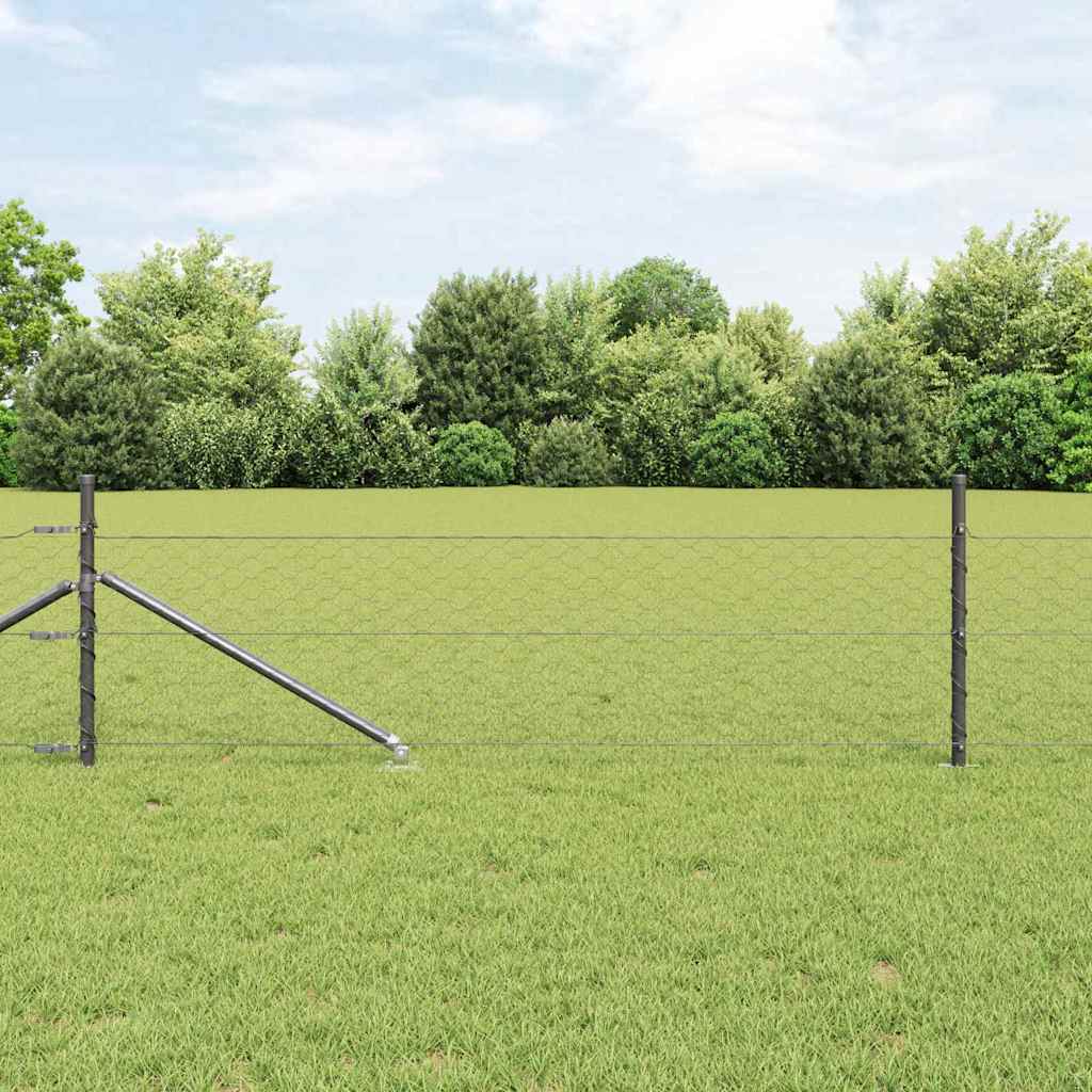 Fence with Posts Grey 0.4 x 100 m PVC-coated steel