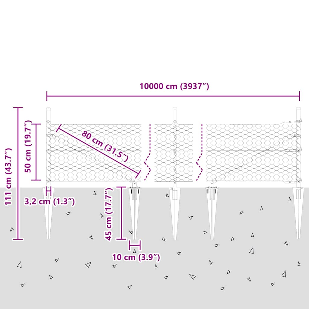 Fence with Posts Grey 0.5 x 100 m PVC-coated steel