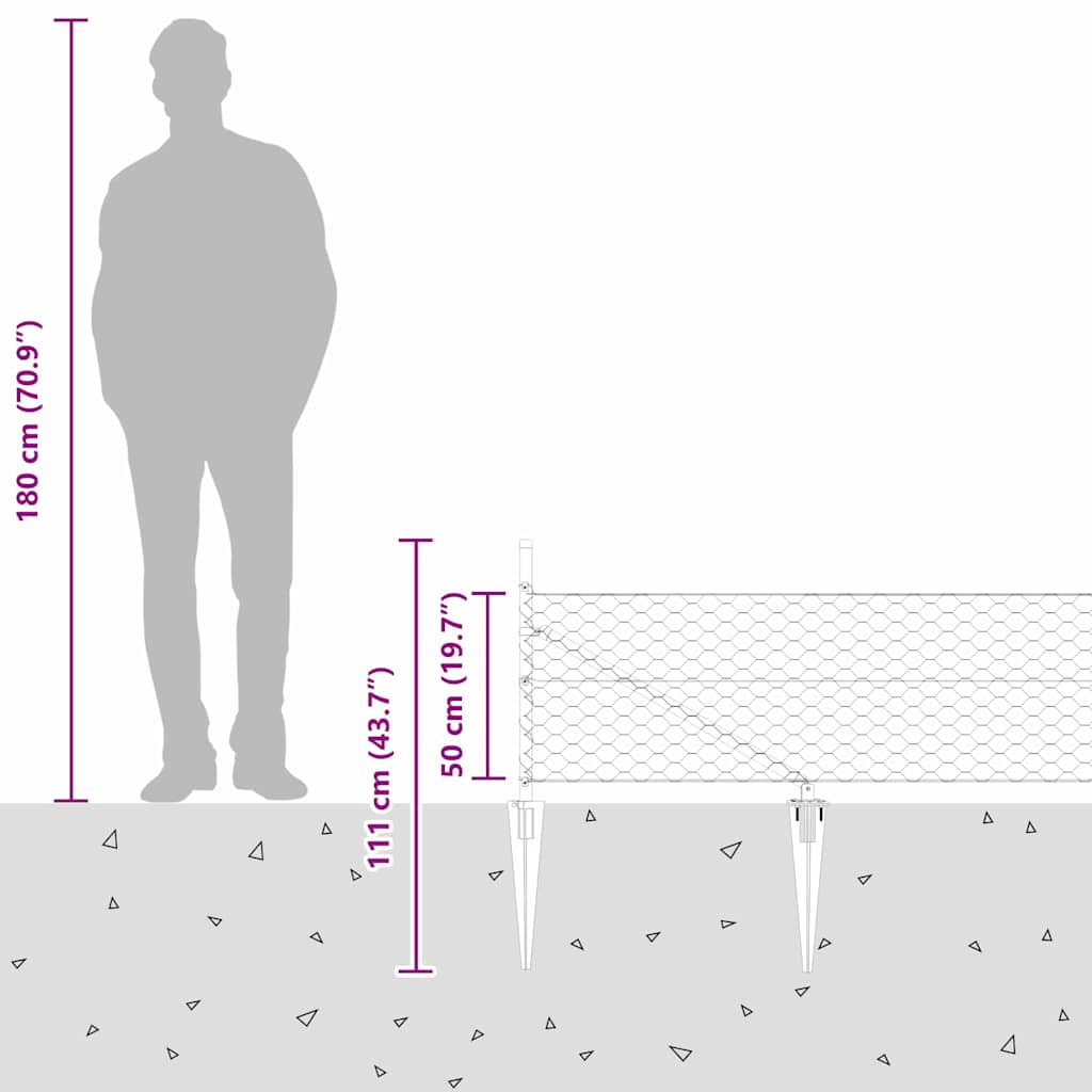 Fence with Posts Grey 0.5 x 100 m PVC-coated steel