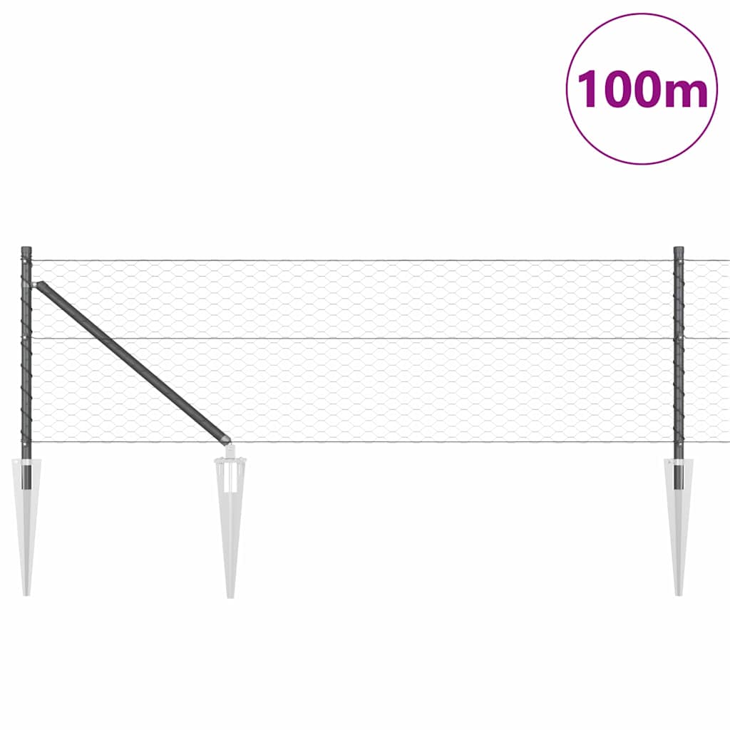 Fence with Posts Grey 0.6 x 100 m PVC-coated steel